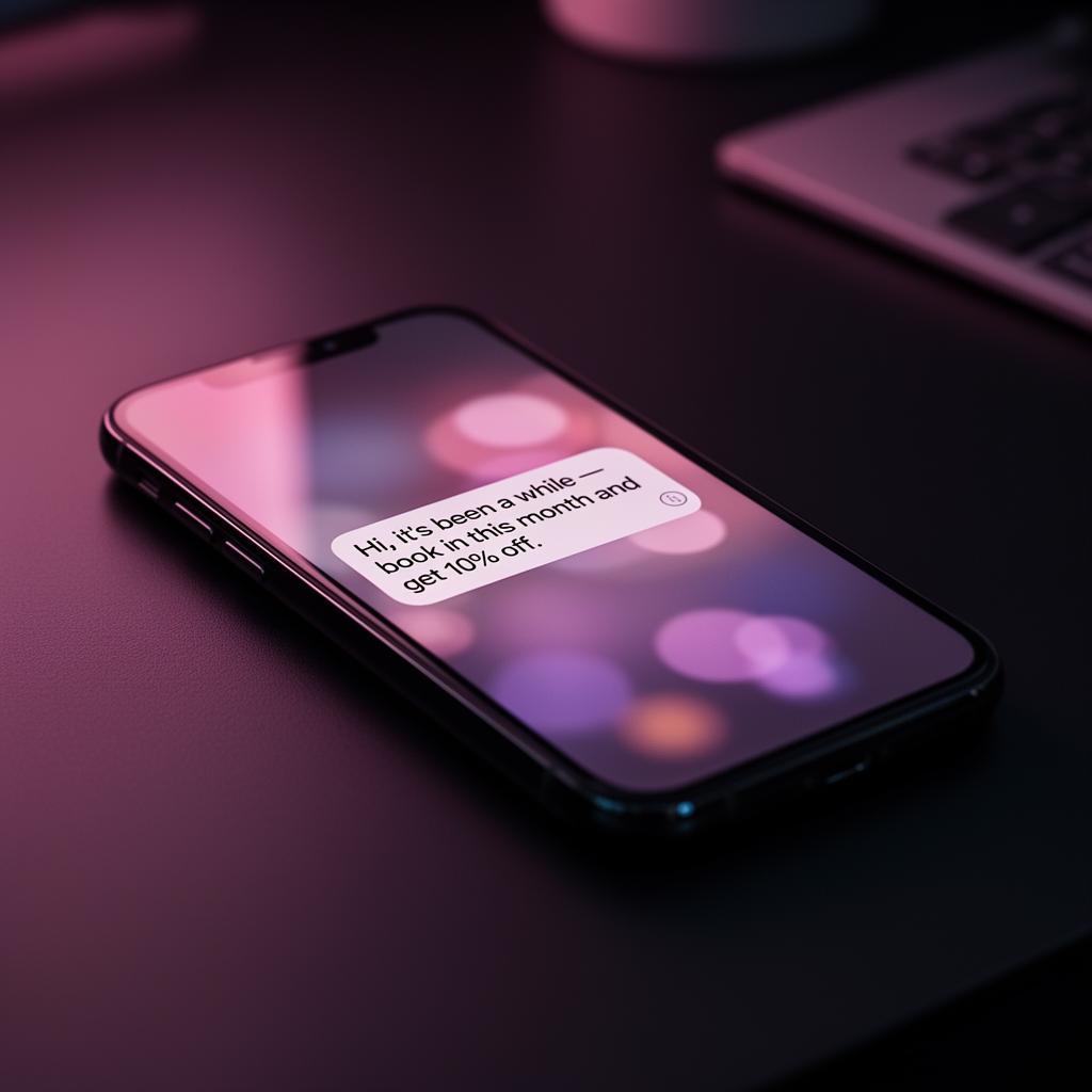 Customer reactivation SMS campaign for local business shown on a smartphone