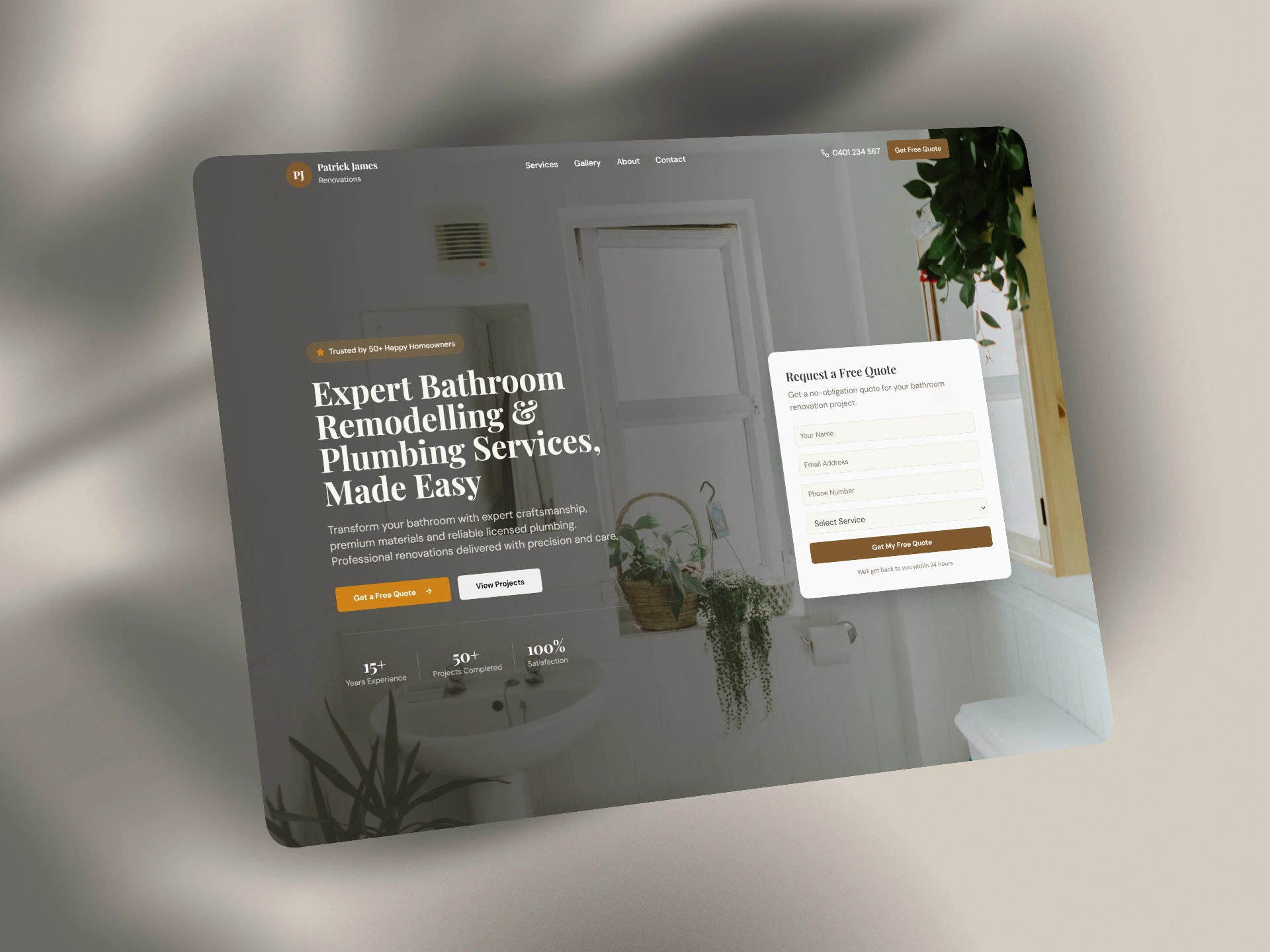 PJ Bathroom Renovations & Plumbing website design demo – Viveonix