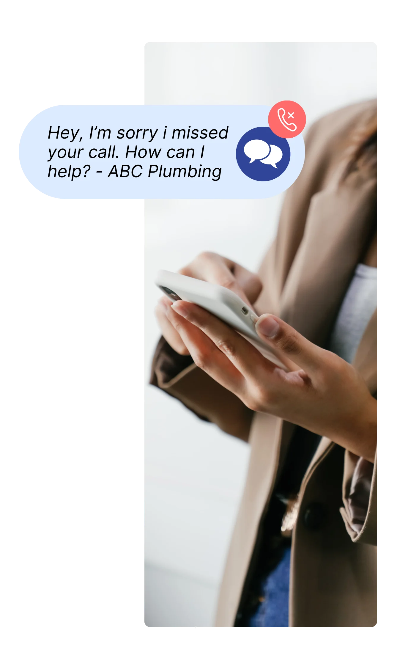 Missed call text-back SMS conversation on mobile phone